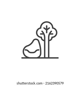 Open space area line icon. linear style sign for mobile concept and web design. Chair and tree outline vector icon. Symbol, logo illustration. Vector graphics