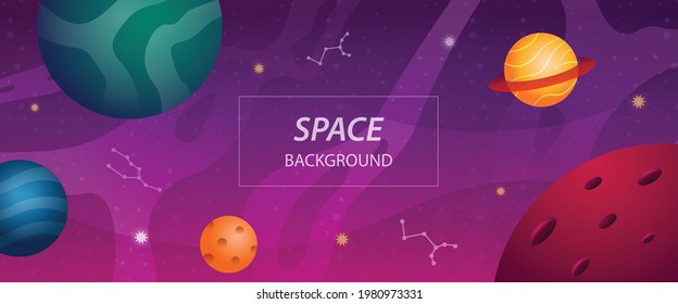 open space background banner with colorful planets and star