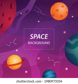 open space background banner with colorful planets and star