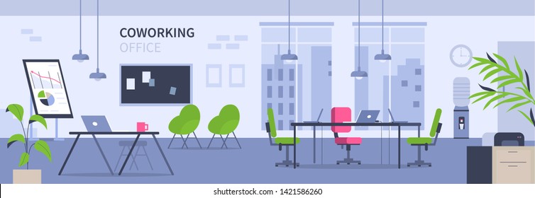 Open space coworking office concept design. Can use for web banner, infographics, hero images. Flat vector illustration isolated on white background.