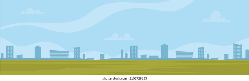 Open Space, A Field Outside The City And A View Of The City In The Distance On The Horizon. Vector Illustration, Background For An Animated Video, Footage