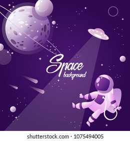 open space. planet. cosmonaut. vector illustration