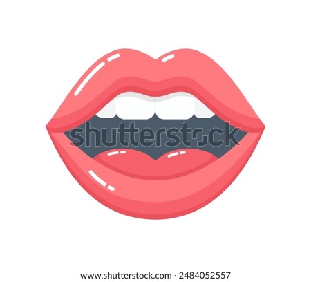 Open speaking or singing mouth isolated on white background, front view. Flat vector illustration