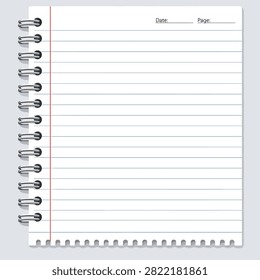 Open spiral bound notebook with blank lined pages and red edge