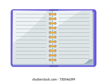 Open spiral copybook in line vector illustration icon isolated on white background. Exercise book for writing in flat style