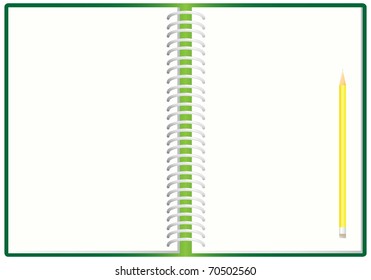 The open spiral notebook and pencil, vector illustration