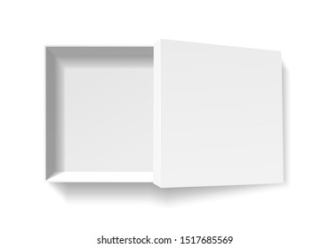 Open Square Pack Box. Empty Cardboard Container Template. 3d Top View Illustration With Transporented Shadow Isolated On White. Blank Space Inside Pakage Mockup. Closeup Realistic Vector Object.