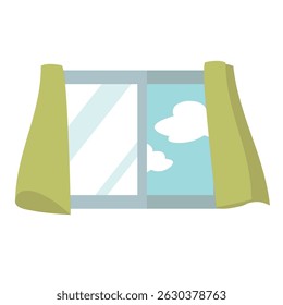 Open Square Window with Blowing Curtains