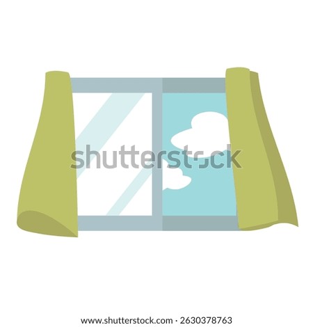Open Square Window with Blowing Curtains