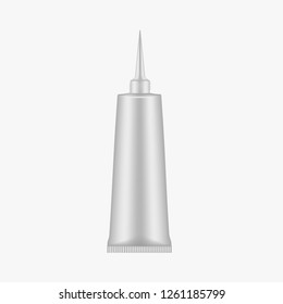 Open squeeze tube container with thin applicator, mock-up. Cream, gel, liquid paste product package, mockup.