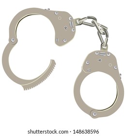 Open steel handcuffs to restrict freedom. Vector illustration.