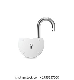 Open steel padlock icon or symbol realistic vector illustration isolated.