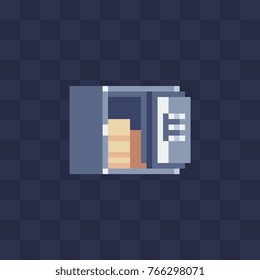 Open steel safe. Pixel art style icon. Game assets. Isolated vector illustration. 8-bit. 