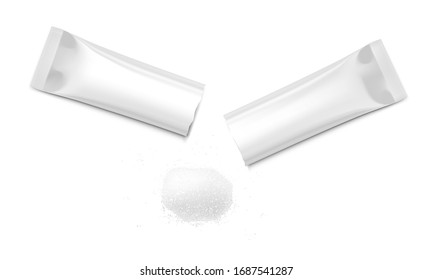 Open Stick Pack With Some Granulated Product Like Sugar Or Salt. EPS10 Vector