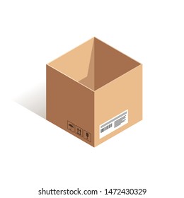 Open storage box isometric icon isolated on white background. Online shipping and delivery vector illustration. Can use for web, apps, infographics