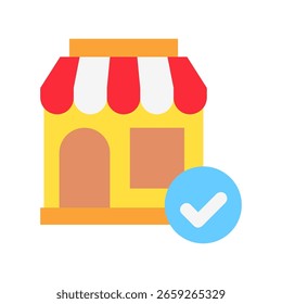 Open Store flat color, mini illustration icon. use for modern concept, print, UI, UX kit, web and app development. Vector related to commerce, retail, marketing and shopping.