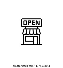Open store icon, shop open icon  in black line style icon, style isolated on white background