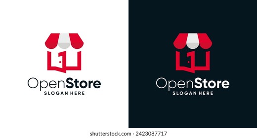 Open store logo design template. Store logo with the door open graphic design vector. Symbol, icon, creative.