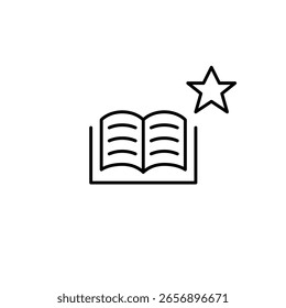 Libro de estudio abierto y estrella. Biblioteca de primer nivel para el aprendizaje y el ocio. Icono de Vector de trazo perfecto y editable