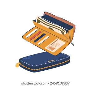 Open, Stylish Women Wallet Showcasing Various Compartments For Cards, Cash, And Identification. Modern Aesthetics Design