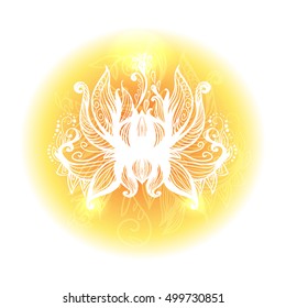 open stylized lotus flower. decorative round composition. vector illustration. yellow version