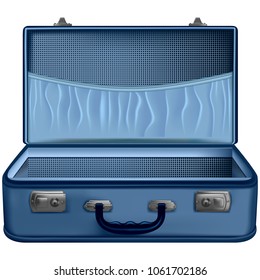 Open suitcase blue isolated on white background. Vector illustration