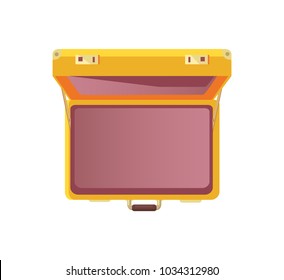 Open Suitcase Empty Bag Top View Vector Illustration Poster Isolated On White Background. Vintage Luggage Case, Travelling Concept In Flat Style