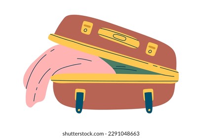 Open suitcase full of clothes flat icon. Vector illustration