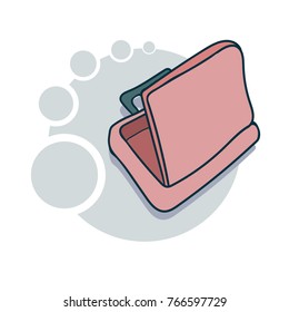 Open suitcase icon. Vector illustration of a funny cartoon style