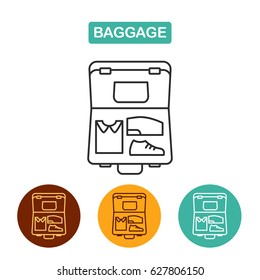 Open suitcase. Luggage icon. Travel icon for web and graphic design. Line style