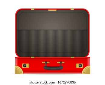 Abrir maleta sobre fondo blanco. Ilustración vectorial.