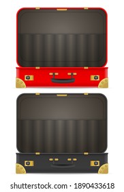 Abrir maleta sobre fondo blanco. Ilustración vectorial.