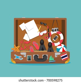 Open suitcase for summer holiday