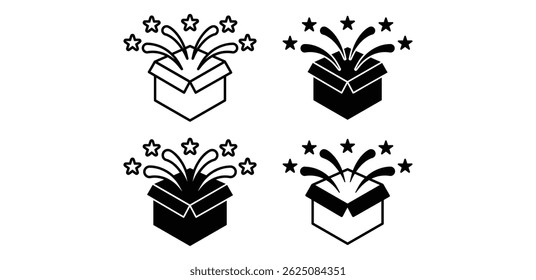 Open Surprise Box Icon Black and White Vector Graphic Design Illustration