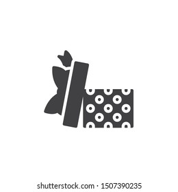 Open surprise box vector icon. filled flat sign for mobile concept and web design. Opened gift box with bow glyph icon. Symbol, logo illustration. Vector graphics