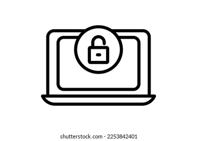 open system icon illustration. Laptop icon with padlock. icon related to security. Line icon style. Simple vector design editable