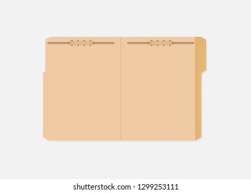 Open tabbed file folder with fastener to keep paper sheets, vector template. Letter size.