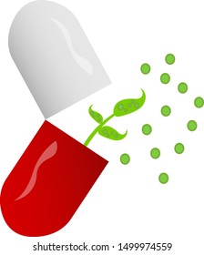 open tablet capsule on herbs green round granules and sprout agent for the prevention and treatment of diseases
