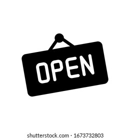 Open tag or label for shop. Black icon on white background