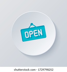 Open tag or label for shop. Cut circle with gray and blue layers. Paper style