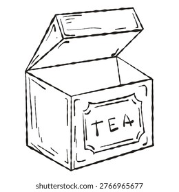 Open Tea Box Packaging, Hand-Drawn Illustration for Product Branding and Storage Design