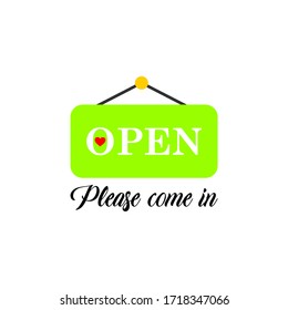 Open text on flat vector board vintage. we're open again. open. grand opening. reopening. please come in we're open 