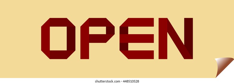 Open text of red folded paper font vector illustration