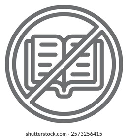 Open textbook ban line icon, prohibited elements concept. Vector graphics. Book reading forbidden sign on white background, outline style icon for mobile or web design