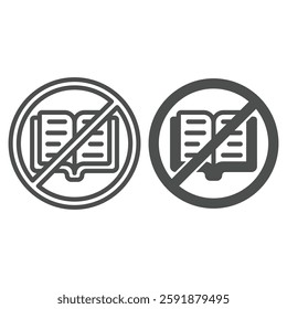 Open textbook ban line and solid icon, prohibited elements concept. Vector graphics. Book reading forbidden sign on white background, outline style icon for mobile or web design