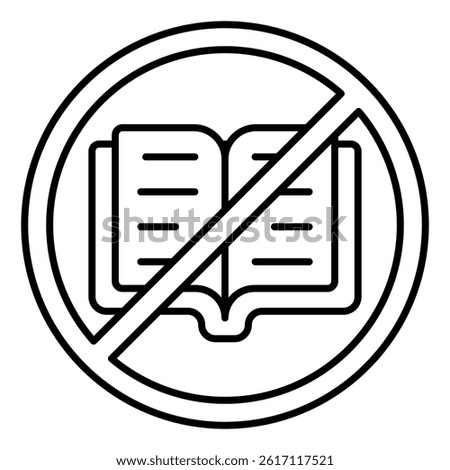 Open textbook ban thin line icon, prohibited elements concept. Vector graphics. Book reading forbidden sign on white background, linear style for mobile or design