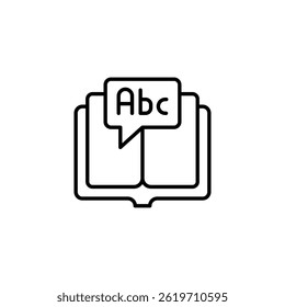 Open textbook displaying fundamental alphabet and language symbol, modern icon