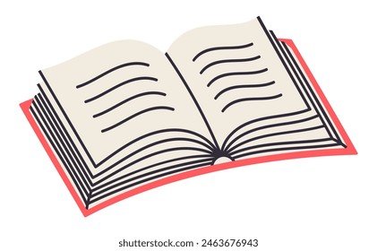 Open textbook. Education textbook, dictionary or encyclopedia flat vector illustration. Reading and learning book concept