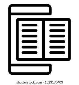 Open textbook on smartphone icon. Outline open textbook on smartphone vector icon for web design isolated on white background