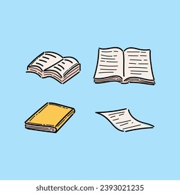 Open Textbooks Set with Illustration . Library and Reading Material Element. Math, Sport, Physic, Biology, Computer Science, Art, Programming Language, Music, Economy and Chemistry Book